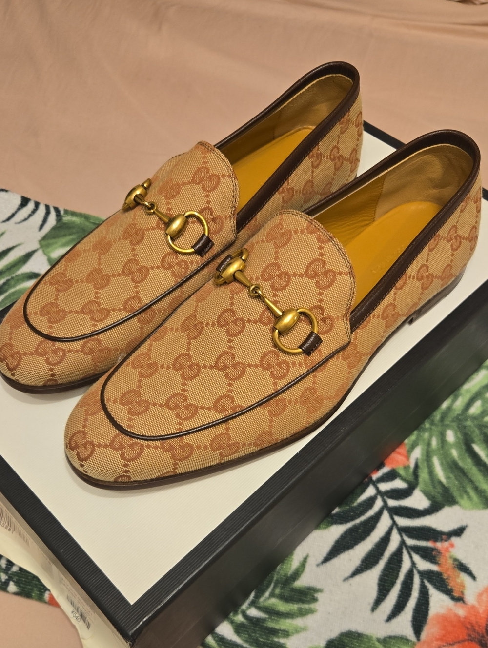 Gucci Beige GG Canvas Horsebit Slip-On Loafers